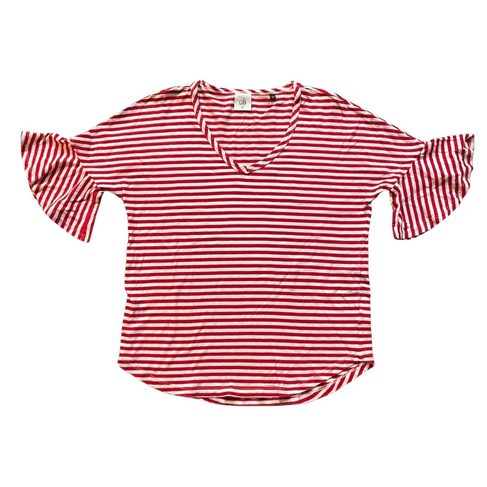 CAbi Size Extra Small Red Striped V Neck Top